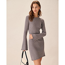 Grey Boat Neck Sweater Mini Dress