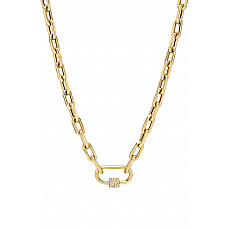 14k Gold Large Open Link Chain with Diamond Carabiner Necklace 