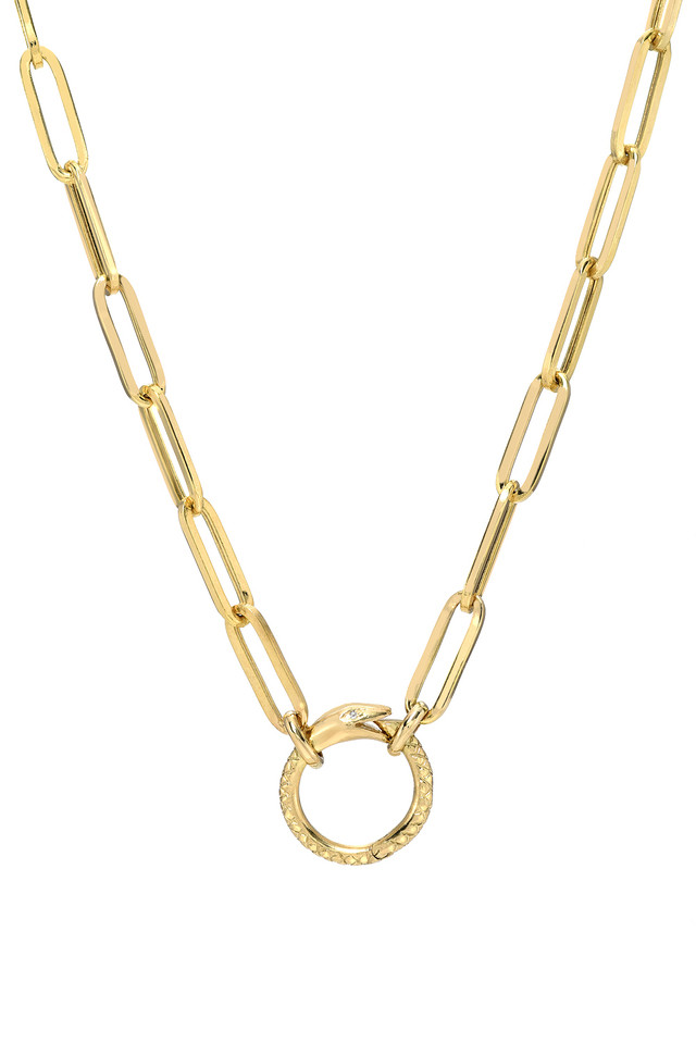 14k Gold Large Paper Clip Chain with Snake Enhancer Necklace