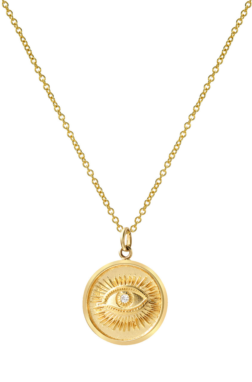 14k Gold Diamond Eye Medallion Necklace