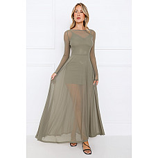 Champagne Streams Mesh Maxi Dress Olive 