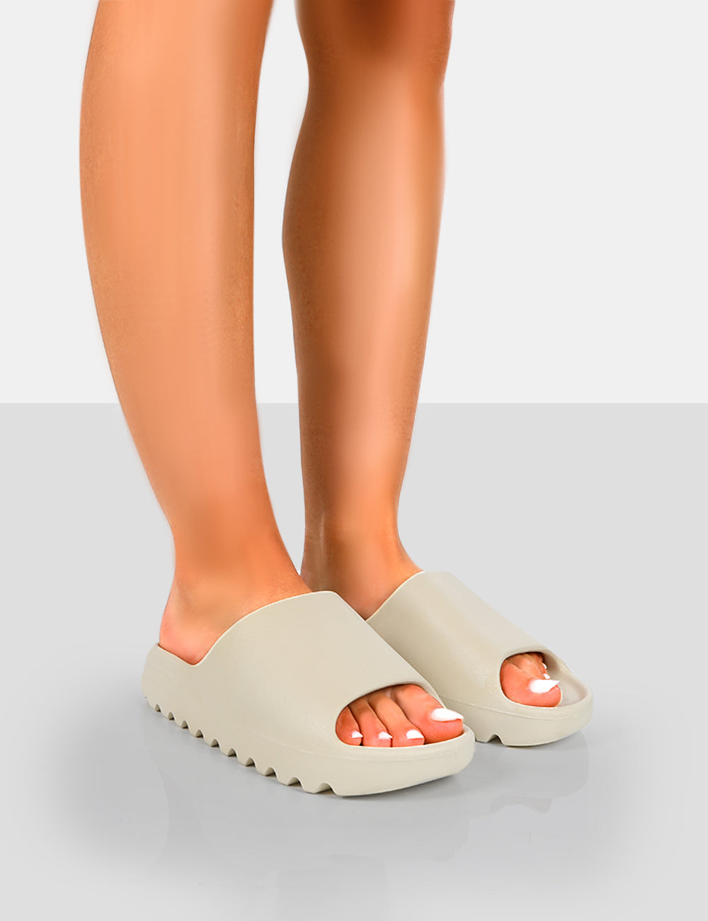 Brady Ecru Rubber Flat Slider Sandals 