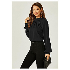 FS Collection Halter Neck Long Sleeve Blouse Top In Black