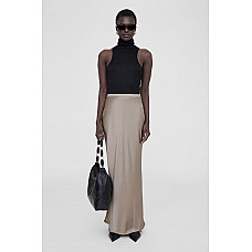 ANINE BING Bar Silk Maxi Skirt in Taupe