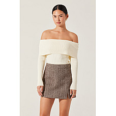 Foldover Ribbed Off Shoulder Sweater