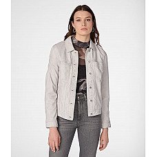 Addison Leather Denim Jacket in white