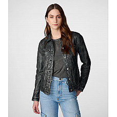 Addison Leather Denim Jacket jet black