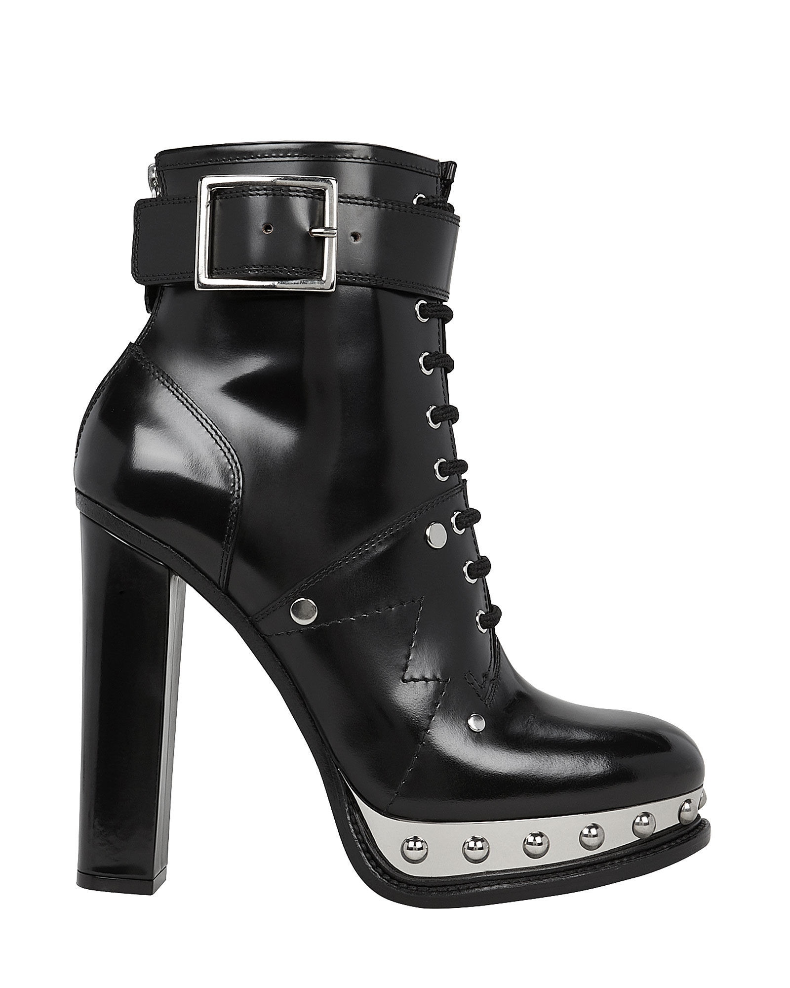Alexander McQueen Silver Sole Lace-Up Ankle Boots