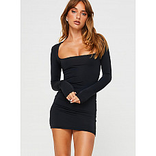 Back In Time Long Sleeve Mini Dress Black