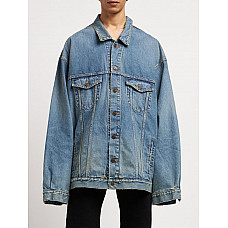 Balenciaga Logo Oversized Light Cotton Denim Shirt 