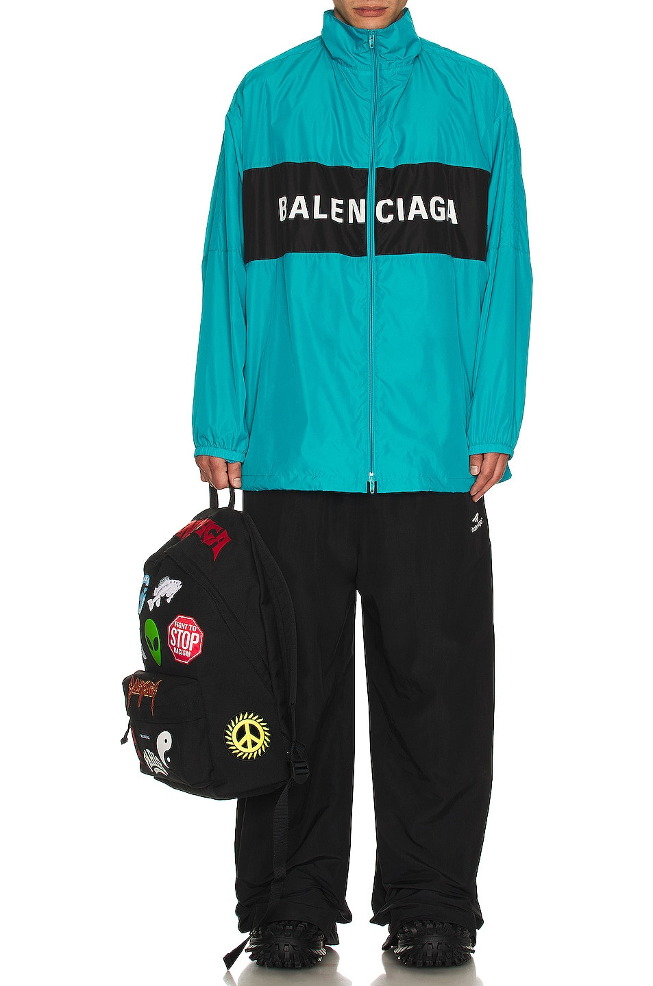 Balenciaga Logo Zip Up Jacket in Teal