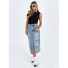 Belsie Midi Skirt Light Wash Denim 