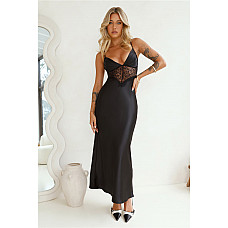 Best Friends Engagement Silk Maxi Dress Black