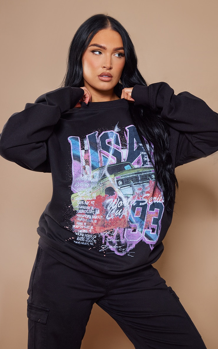 Black Usa Car Print Sweatshirt