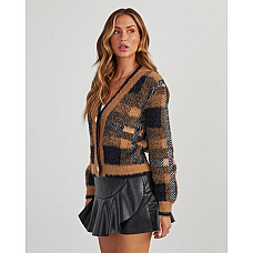 Taylor Plaid Fuzzy Knit Cardigan