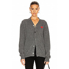 COMME des GARCONS PLAY Lambswool Cardigan with Red Emblem in Gray