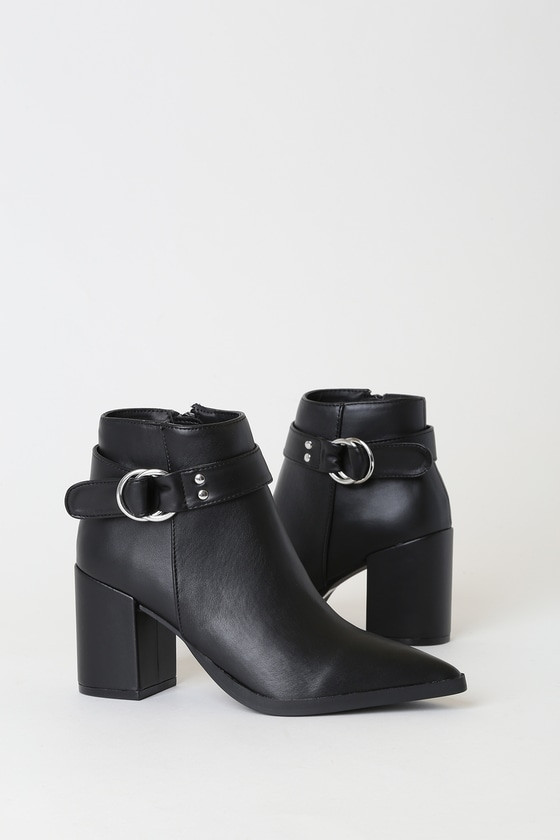 Caitlyn Black Pointed-Toe Ankle Booties