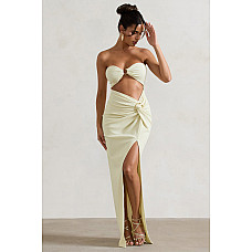 Cancun Ecru Crinkle Strapless Cut-Out Maxi Dress With Twist