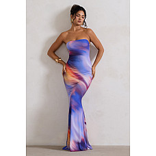 Ceremony Ombre Print Bandeau Fishtail Maxi Dress