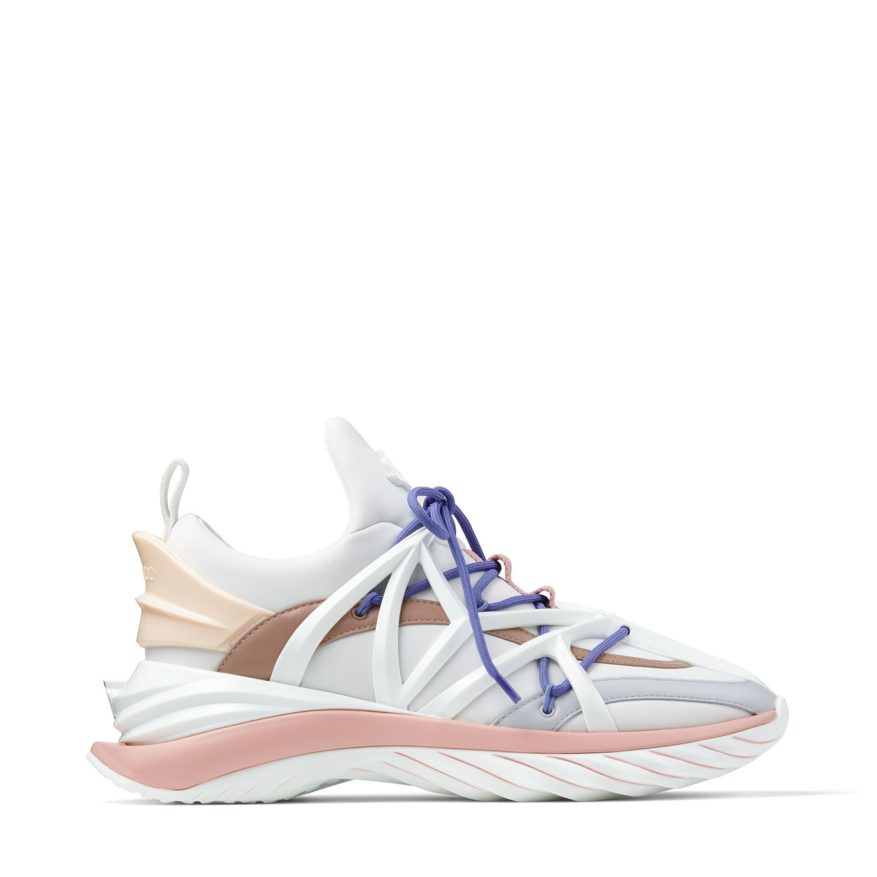 Cosmos/F White and Ballet Pink Leather and Neoprene Low-Top Trainers