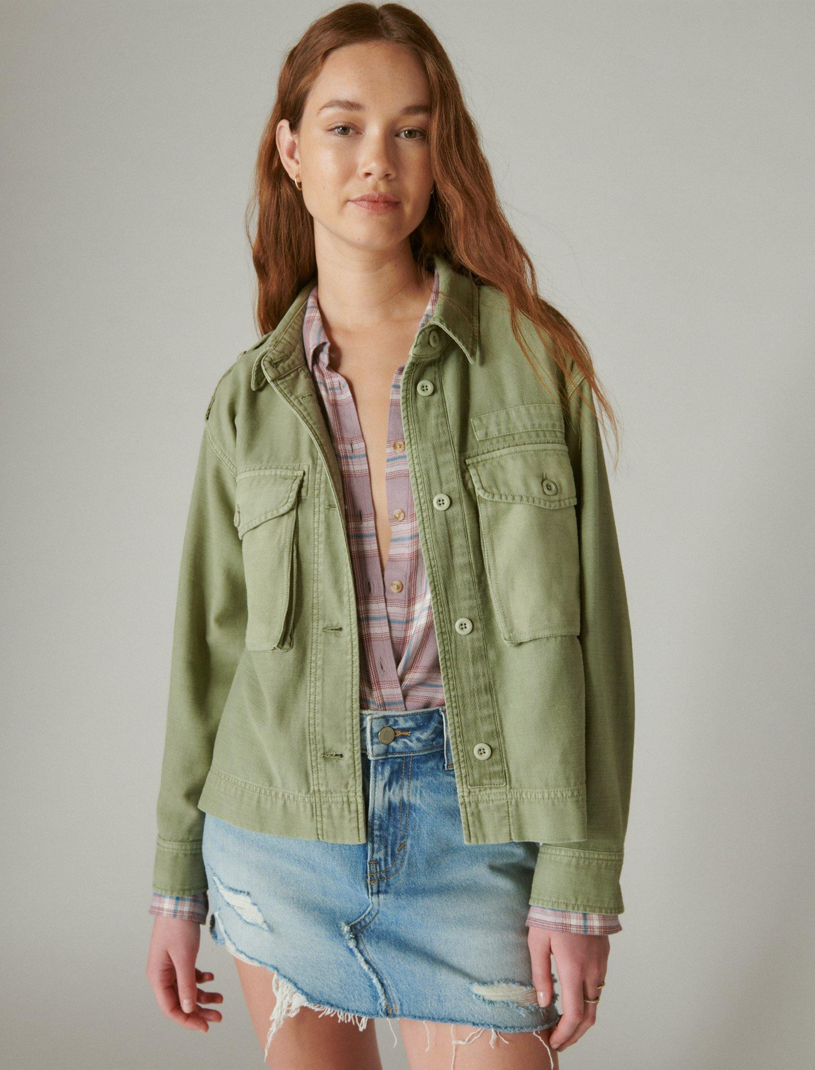 Cropped Twill Utility Jacket Green