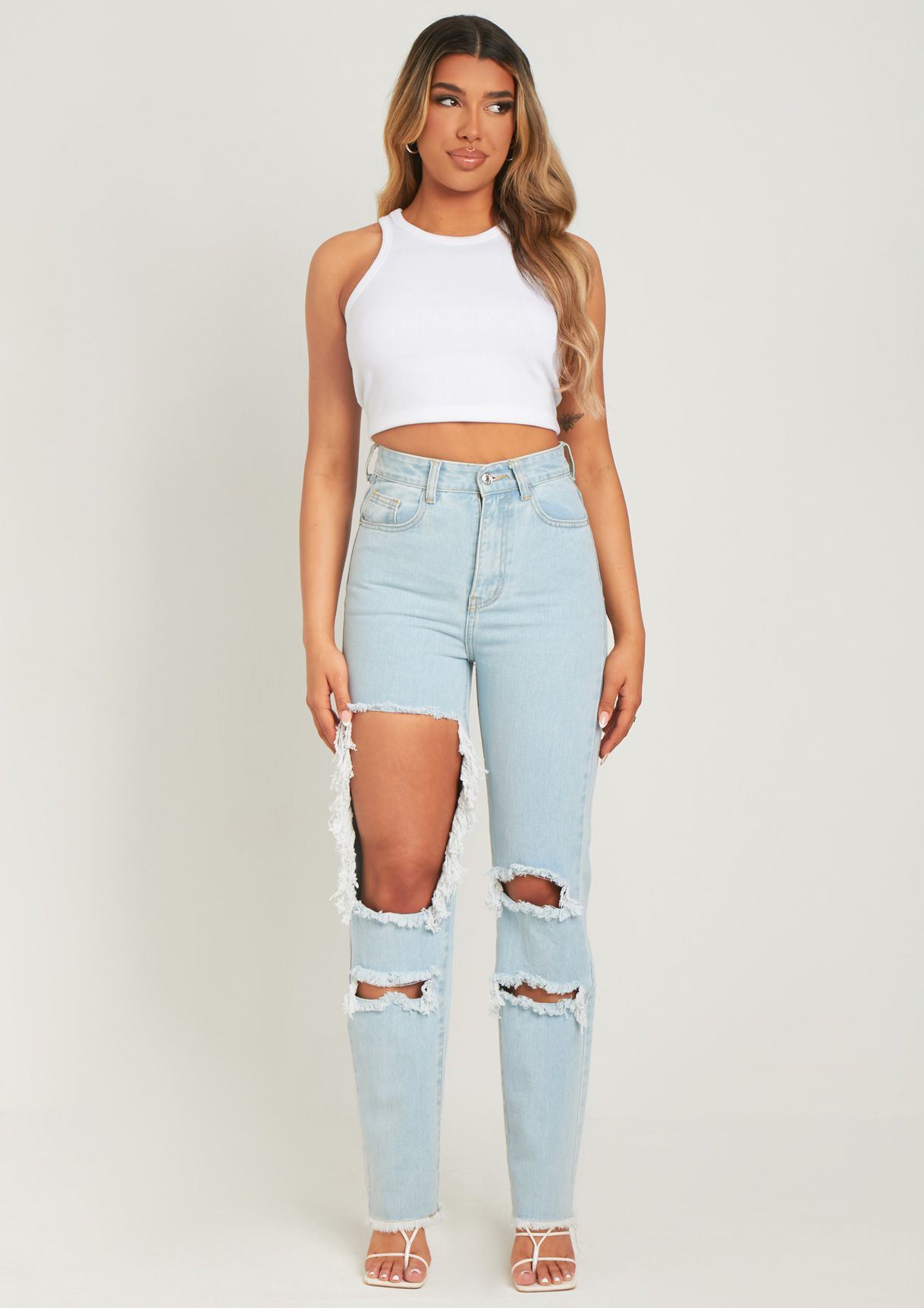Cyntoia Blue High Waisted Cut Out Ripped Denim Jeans