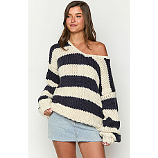 Delvey Navy Striped Chunky Knit Sweater