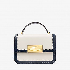 Diamond Top Handle Navy & Latte Leather Top Handle Bag