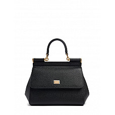 Dolce & Gabbana Small Sicily Dauphine Leather Bag Black