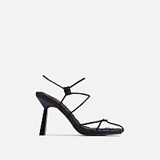 Dynasty Strappy Quilted Square Toe Slanted Heel Black