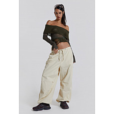 Ecru Parachute Cargo Pants