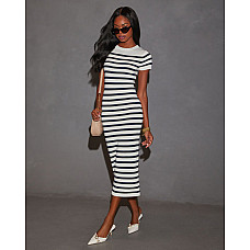 Eloise Striped Bodycon Sweater Midi Dress