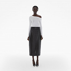 Embossed Leather Midi Skirt 