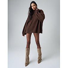 Oversized Funnel Neck Jumper Brown