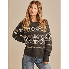 Fair Isle Crew Neck In Charcoal