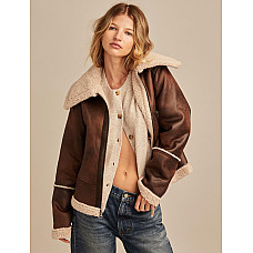 Faux Shearling Jacket in Dark Brown 