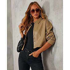 Kelsea Cropped Faux Leather Shacket