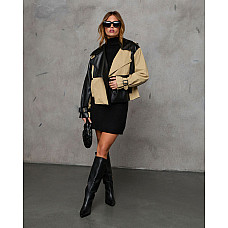 See Me Now Color Block Leaher Coat