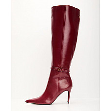 Violetta Patent Leather Heeled Knee High Boots Red