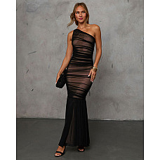 In My Arms Ruched Mesh Maxi Dress