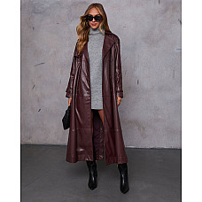 Sylva Long Faux Leather Trench Coat