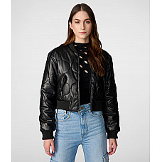 Faux Leather Quilted Cropped Jacket