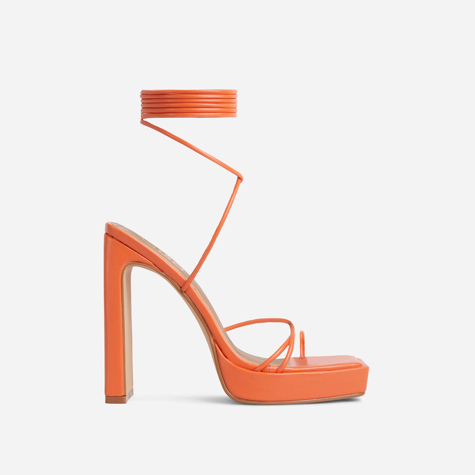 Gemini Strappy Lace Up Square Toe Platform Thin Block Heel Orange 