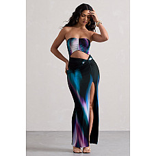 Getaway Purple Print Bandeau Cut Out Maxi Dress With Twist 