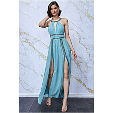 Goddiva Double Spilt Grecian Maxi Dress - Duckegg