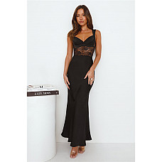 Going Out To Party Satin Maxi Dress Black