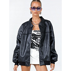 Goldsmith Faux Leather Bomber Jacket Black 