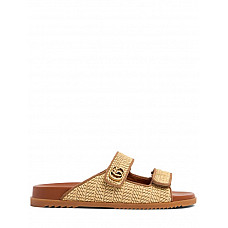 Gucci 10mm Raffia Effect Sandals W/ Double G