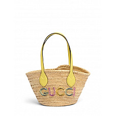 Gucci Mini Raffia Tote Bag W/ Logo