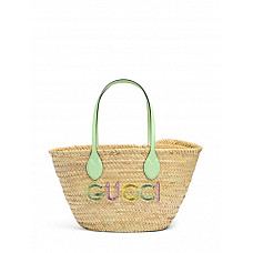 Gucci Small Raffia Tote Bag W/ Logo